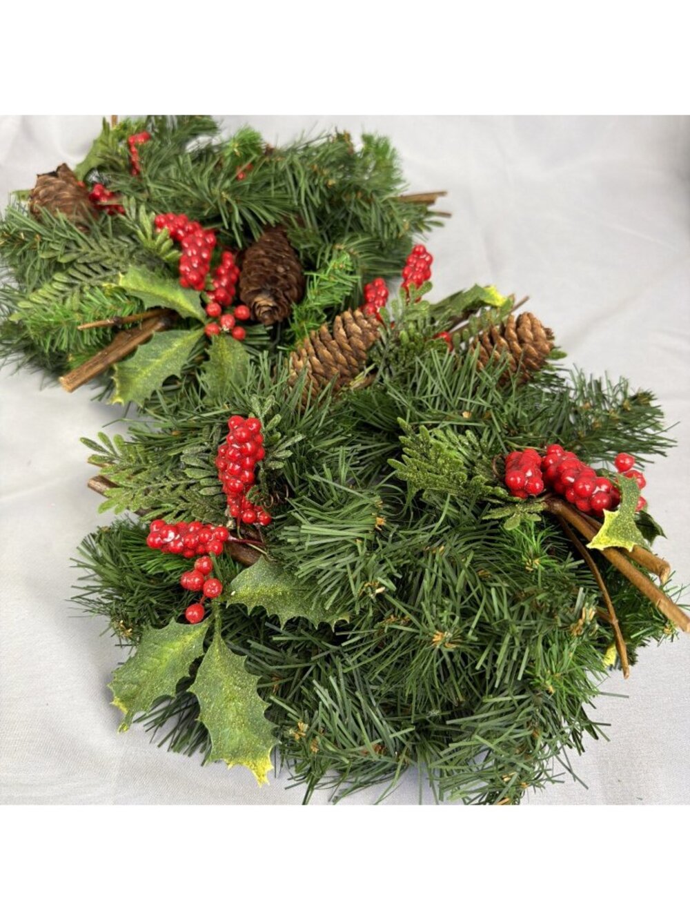 Set Vintage Christmas Candle Rings Pillar Candle Wreath Holly Pinecone